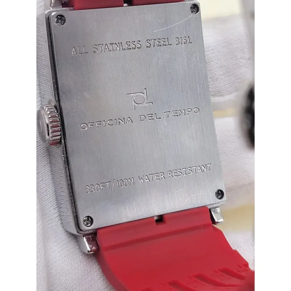 Officina Del Tempo OT1029 Wristwatch Stainless Steel Red Rubber Strap Modern